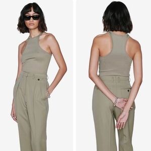 ANINE BING MORGAN RIBBED STRETCH RACERBACK TANK GREEN KHAKI /TAUPE